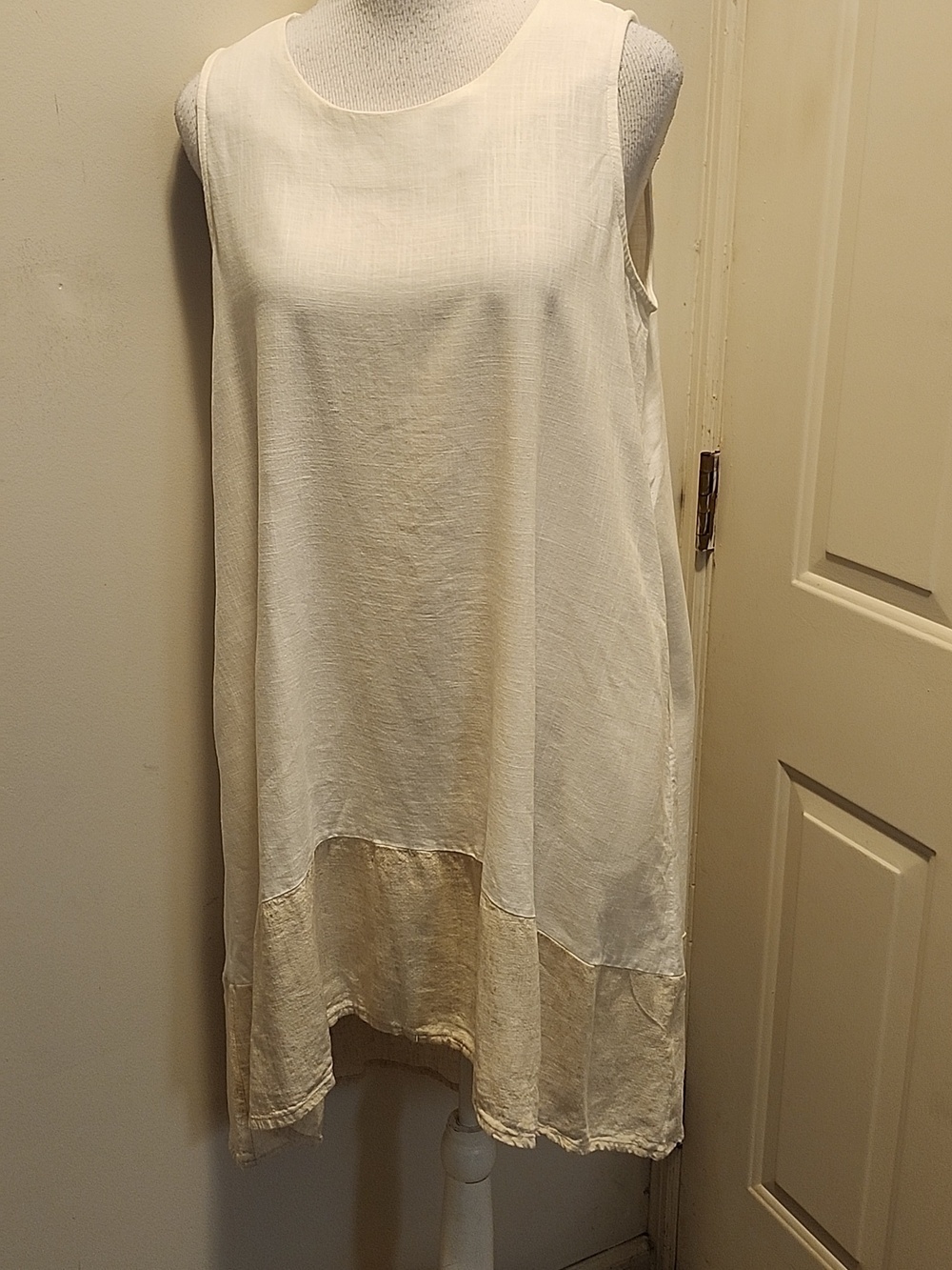 Label Of Love Dress L Linen Blend High Low Sleeveless Lagenlook Beachy Coastal